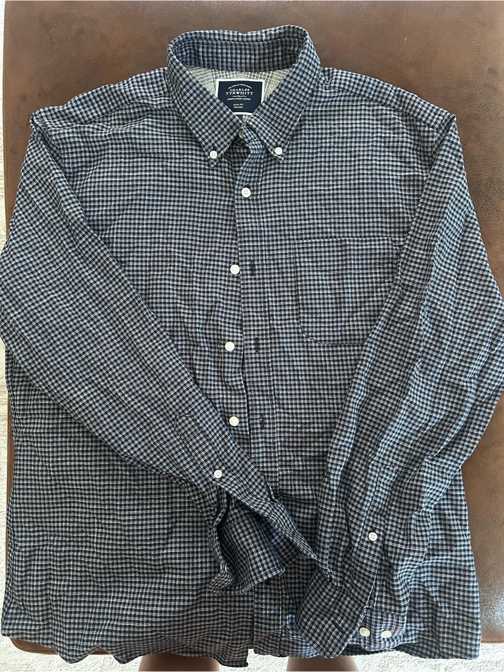 Charles Tyrwhitt Navy and White Small Check Dress Shirt